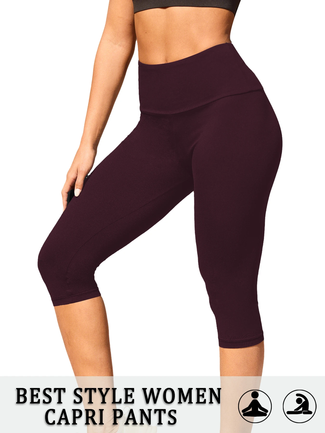 Damen High-Waist Caprihose, superweich, nicht durchsichtig, für Workout, Yoga, Laufen, Sport, Push-up, Fitness-Leggings – Detail 13