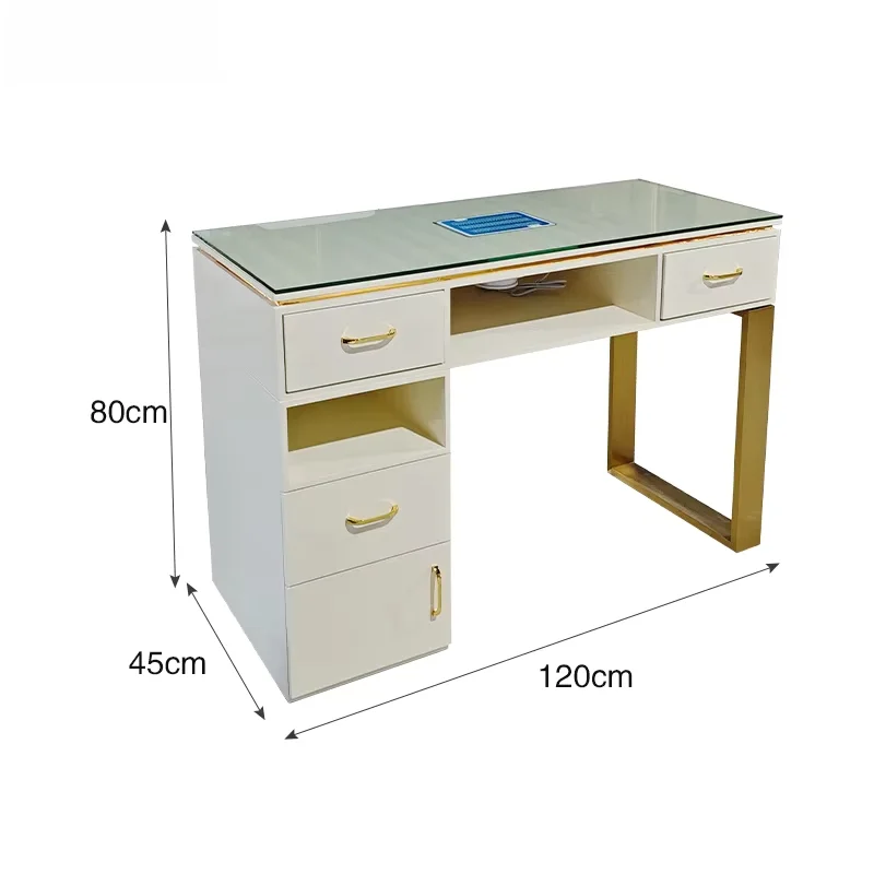 White Gold Manicure Furniture Nail Art Table Station With Dust Collector