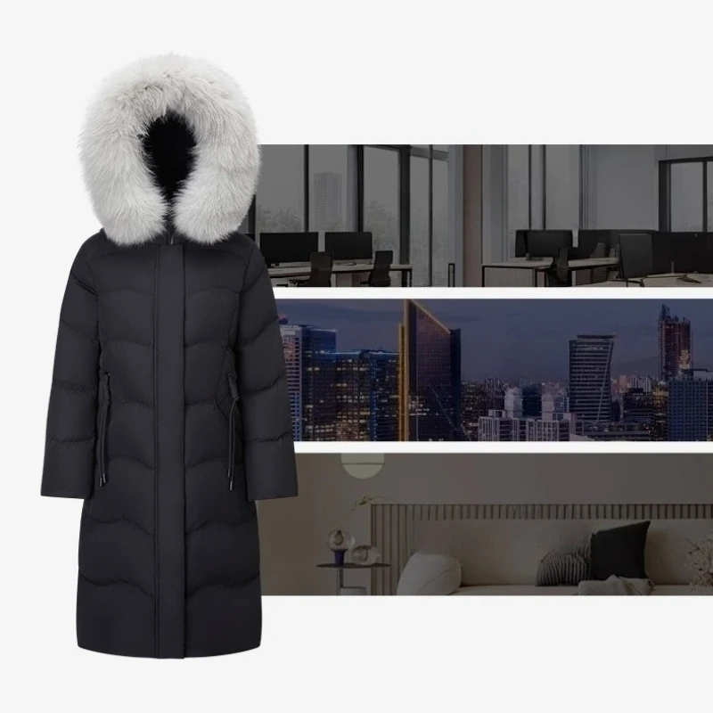 Chericom ロングダウンジャケット女性のための 2025 冬の新作毛皮の襟付きフード付きダウンコート暖かい通勤女性コートエレガント Y309212Y