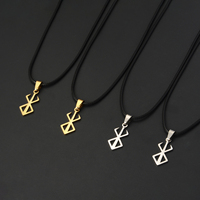 Stainless Steel Berserk Necklace Sword Logo Pendants Choker The Mad Warrior Of Norse Viking Mythology Men Adornment Gifts