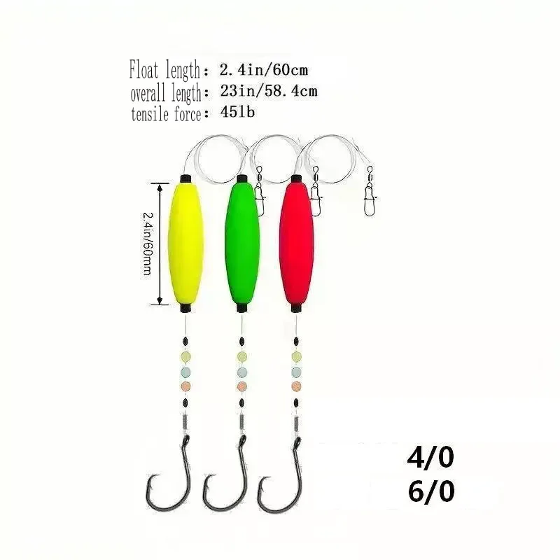 2-Pack Long-Distance Casting Catfish European-Style Fishing Set with Luminous Beads, Cigar Float, Round Hook Fishing Set, Reservoir Fishing Float, Fishing Gear