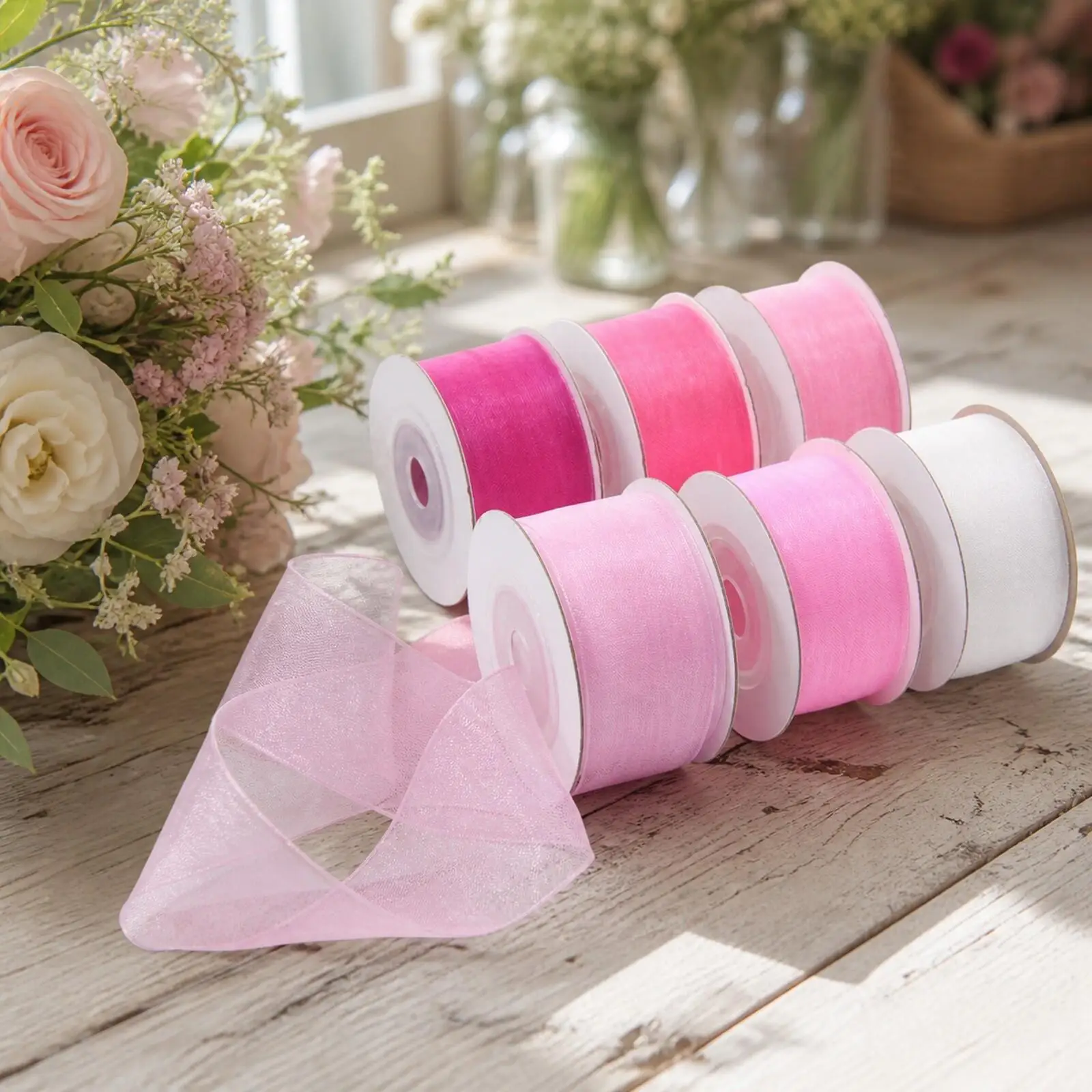 Translucent Nylon Craft Ribbon Spool for Floral Arrangements Party Decor