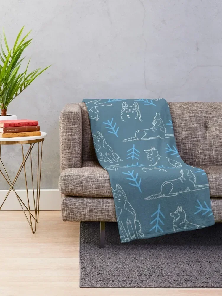 Siberian Husky Pattern (Blue-Grey Background) Throw Blanket Blankets Sofas Of Decoration Decorative Sofa Furrys Blankets