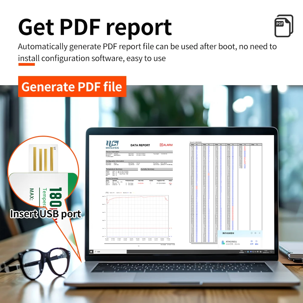 180 Days Temperature Recorder Temperature Data Logger Single Use PDF Report USB Port 60000 Points Temperature Analysator