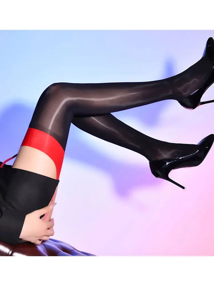 

Sexy Garter Pantyhose 2 In 1 Sexy Tight Patchwork Open Crotch Oil Glossy Stockings Vintage Female Shiny Shaping Wear 8 D 912 Pin