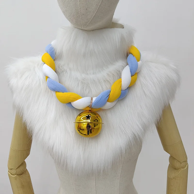 Fursuit Braided Choker Necklace Christmas Party Animal Cosplay Props Rope Braided Necklace Bell Collar Cosplay Costume