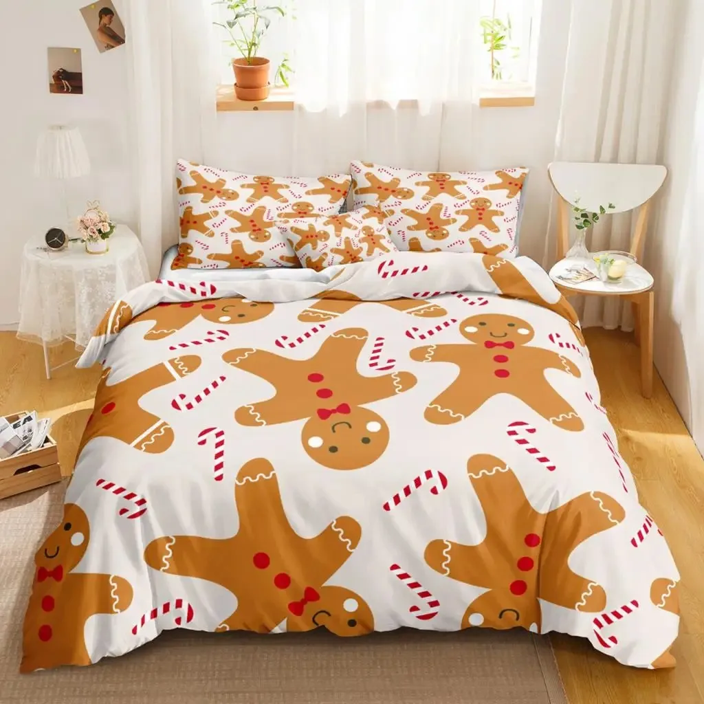 

Cartoon Christmas Bedding Sets Gingerbread Man Duvet Cover Set Modern Fashion Home Textiles Floral Bed Linen For Dropshipping