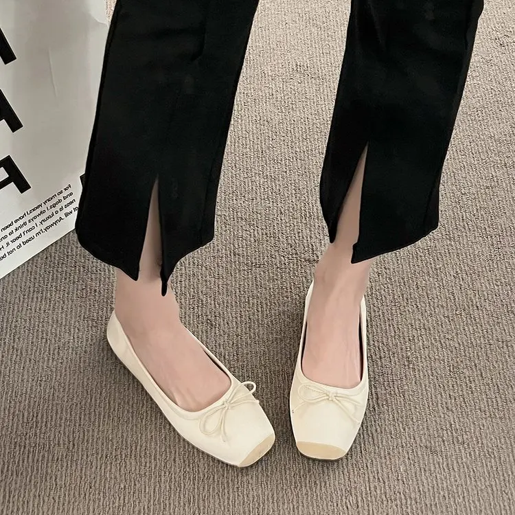 Fashion Classic Women's Square Head Fashion Comfort Simple Bow Tie Flats Elegant Bow Tie Embellished Basic Style Zapatillas