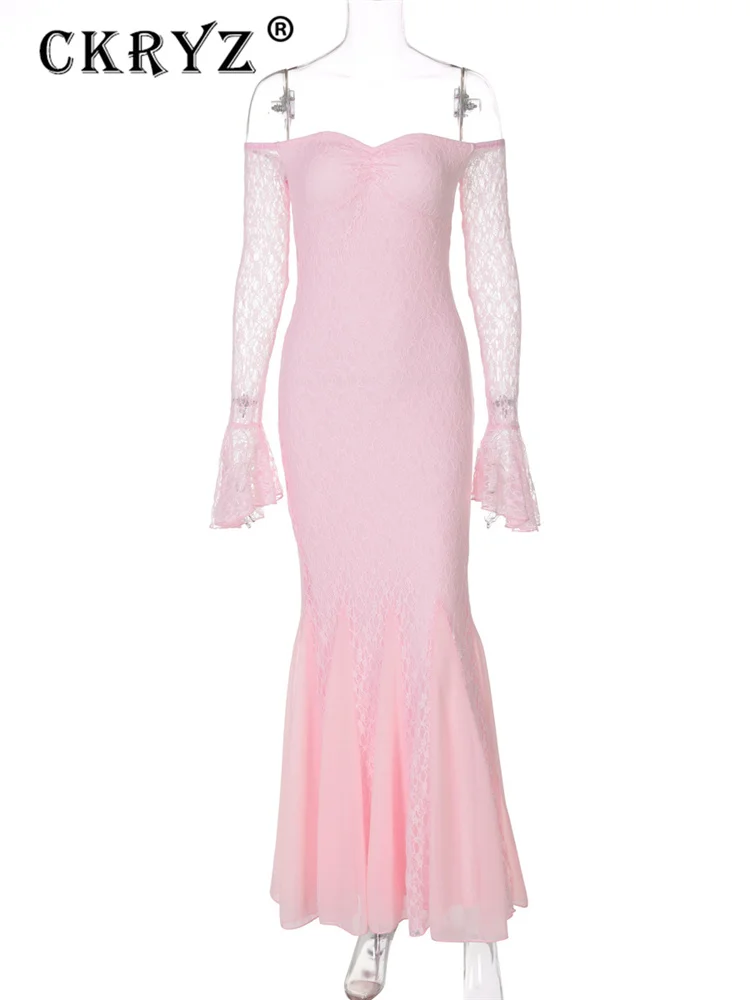 Damen Herbst Abendkleid, Ballkleid, langärmelig, rückenfrei, schulterfrei, Fischschwanz, lange Kleider, Geburtstagsfeier, Damenkleidung 2023