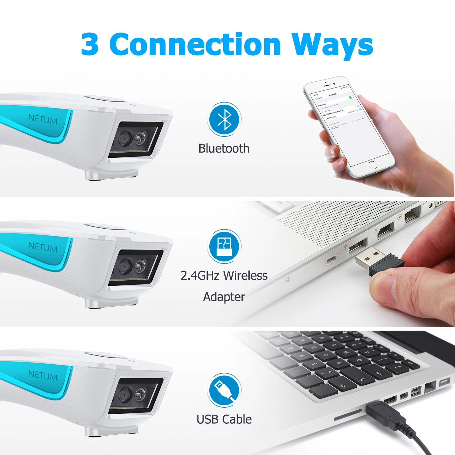 C850 Bluetooth QR 2D Barcode Scanner AND C830 Wireless Laser 1D usb Bar Code Reader for IOS Android Windows Mobile Payment