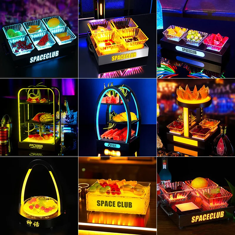 

Светящаяся тарелка с фруктами для бара, ночного клуба, КТВ, частная комната, специальная подставка для тарелок с фруктами из кованого железа, светодиодная тарелка для закусок, коммерческая