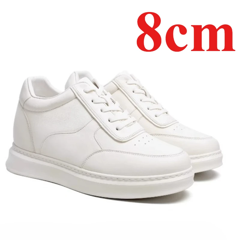 

Невидимые мужские туфли, увеличивающие рост, высококачественные белые туфли на высоком каблуке 8 см, удобная повседневная мужская обувь из натуральной кожи