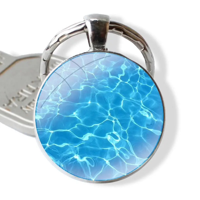 Keychain Handmade Glass Cabochon Key Ring Holder Pendant Key Chains Swimming Pool Lovely