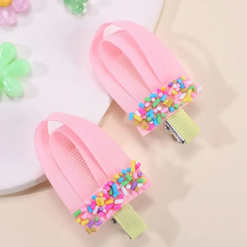 

2Pcs Ribbon Ice cream Hairpins For Girls Cute Baby Hair Clips Sweet Candy Kids Barrettes Headwear Fashion Korea Hair Accessories