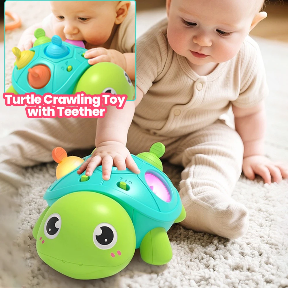 Juguete para gatear de tortuga para bebé con mordedor, juguete con sonido y luz, estudio de escalada para bebés, efectos relajantes, regalos para bebés