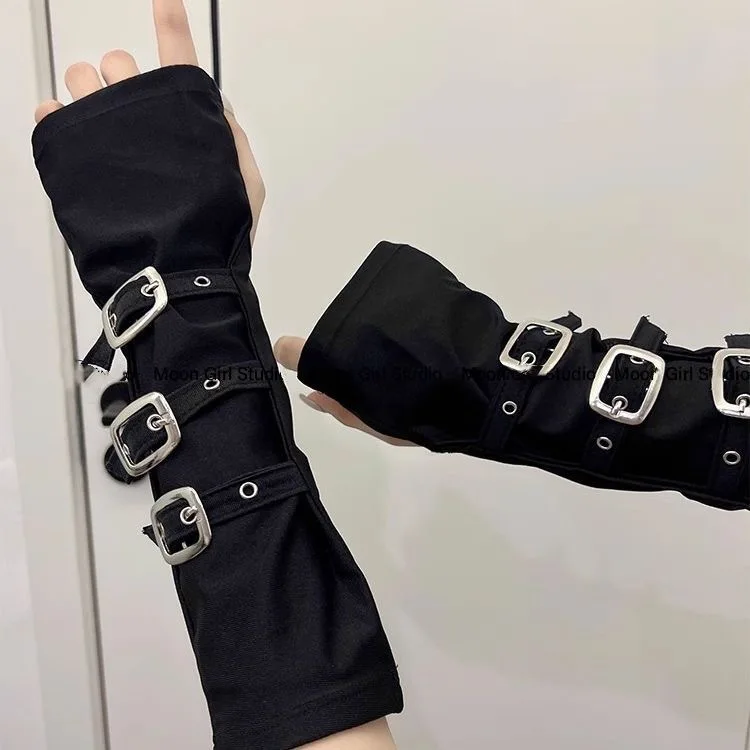 Y2K Gepersonaliseerde Gesp Punk Stijl Dames Vingerloze Handschoenen Luo Hip Hop Stijl Stage Performance Street Dance Mouwen