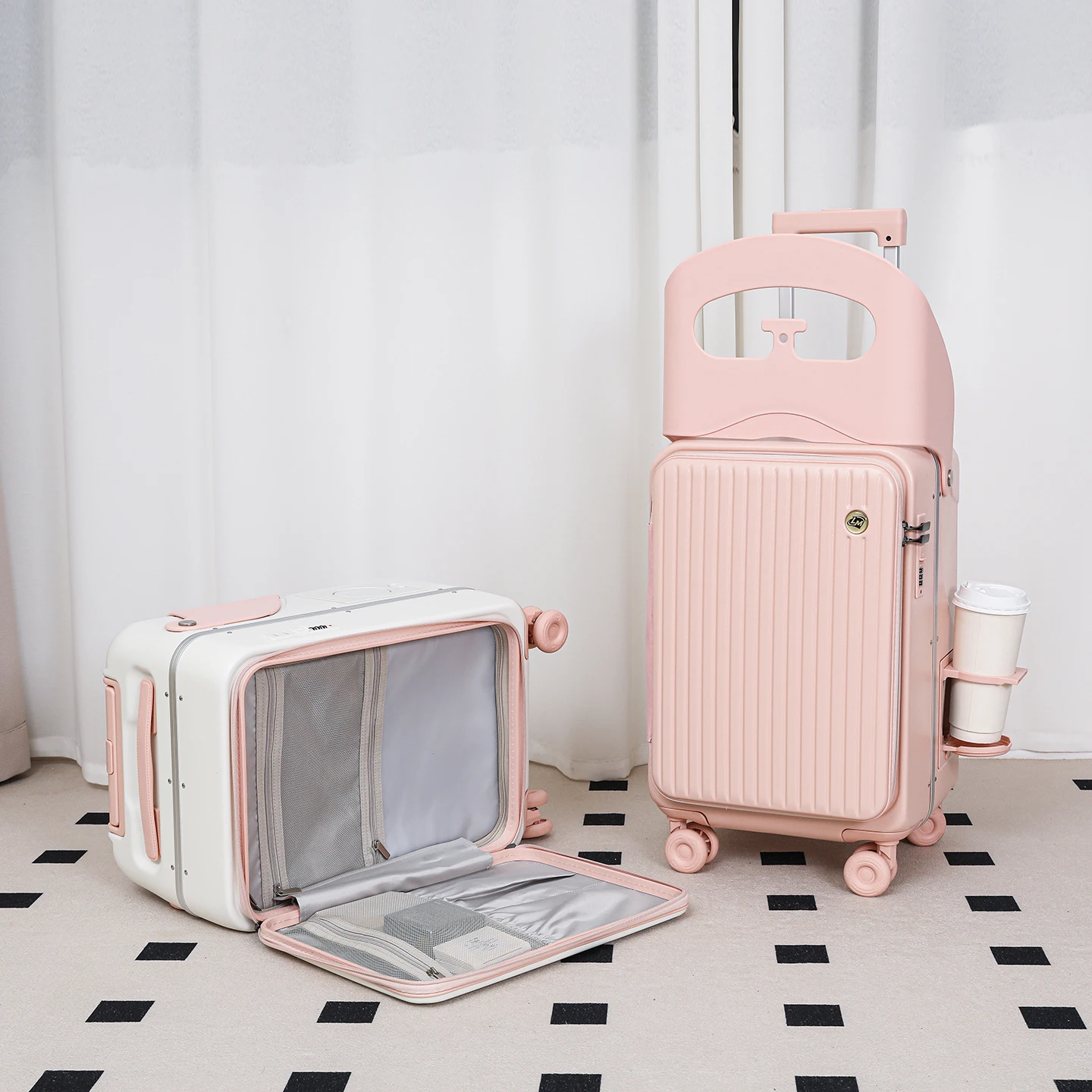 BunnyFly 20/24 Inch Children's Carry-On Luggage Girl's Rolling Stroller Suitcase Lazy Boarding Box Trolley with Seat Feature