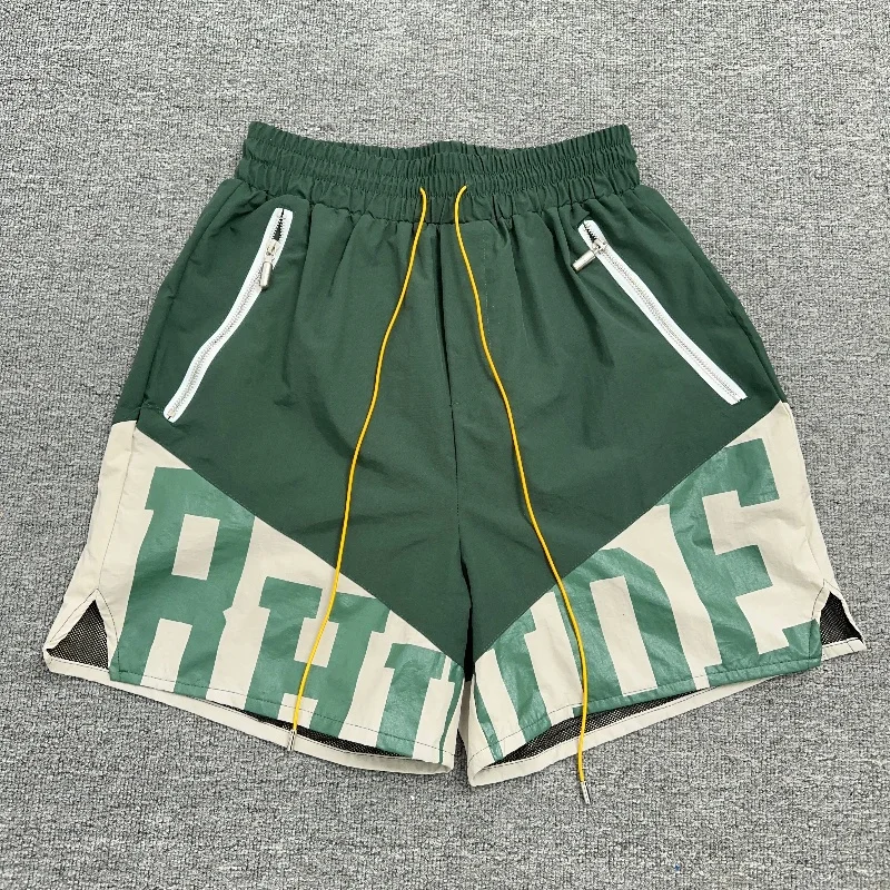 High Street Colour blocking Letters Printing Brand Shorts High Quality Mens Womens Summer Vintage Loose Shorts