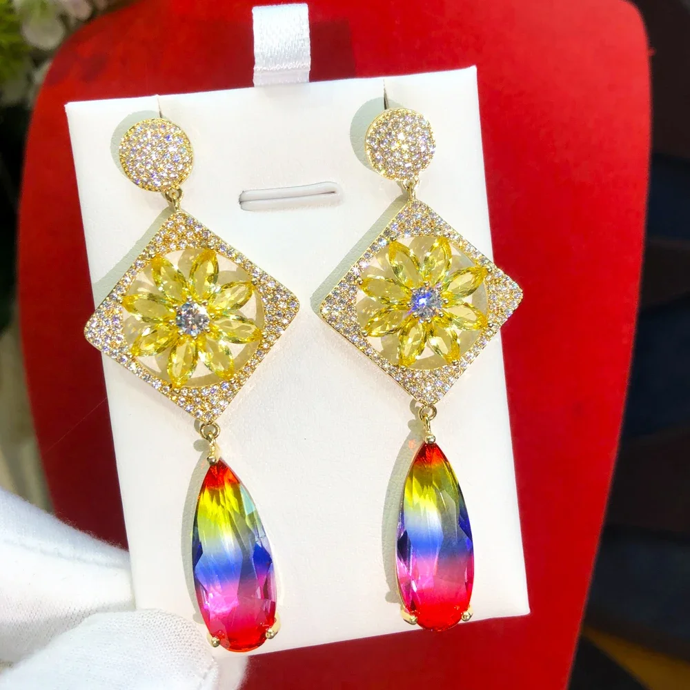 

Jimbora New Cute Crystal CZ Pendant Earrings For Women Bridal Wedding Girl Daily Surper Jewelry High Quality Romantic DIY