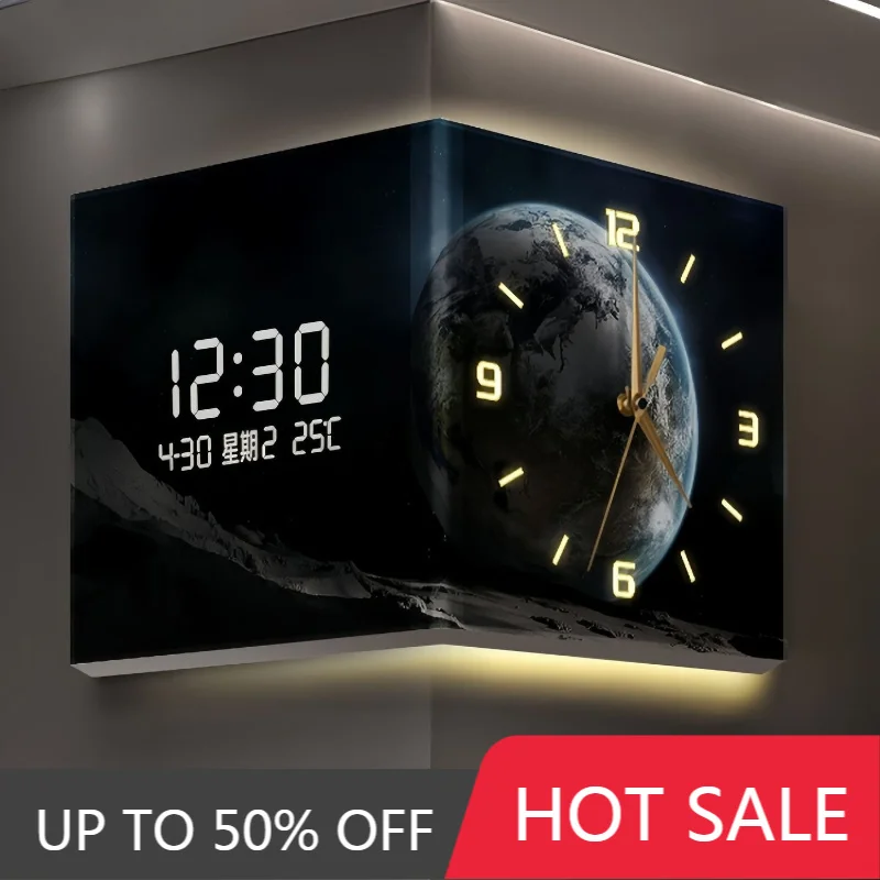 Corner Wall Clocks Art Decoration Digital Clock Living Room Minimalist Clocks Silent Elegant Watch With Light Interior Ornaments
