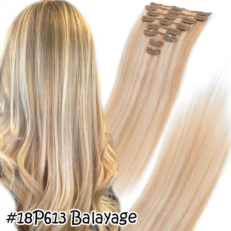 

100% Human Hair Hair Extensions 7pcs 20inch Straight Clip In Weft #4 #8 Special Occasion Volume Wholesale
