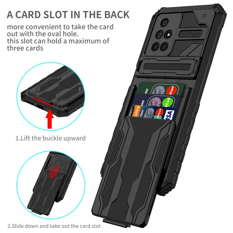 For Xiaomi Redmi 10 9A 9C 9T Case Armor Hybrid Stand Protection Cover For Redmi Note 9 Pro Max 9S 10S 10T With Card Slot Case