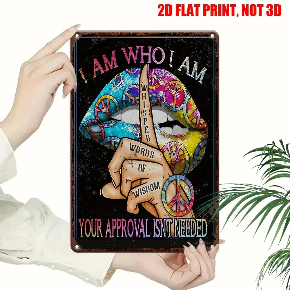I Am Who I Am Whisper Word of Wisdom Vintage Tin Sign Hippie Wall Art Peace Sign Metal Sign