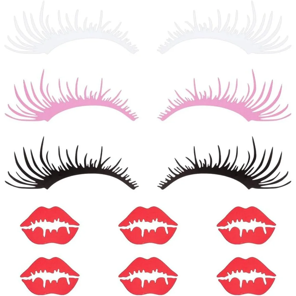 6 Sets 3 Colors Eyelash Car Stickers with 6Pcs Red Lip Car Decals Pink Headlight Stickers Black Clear Window making kit