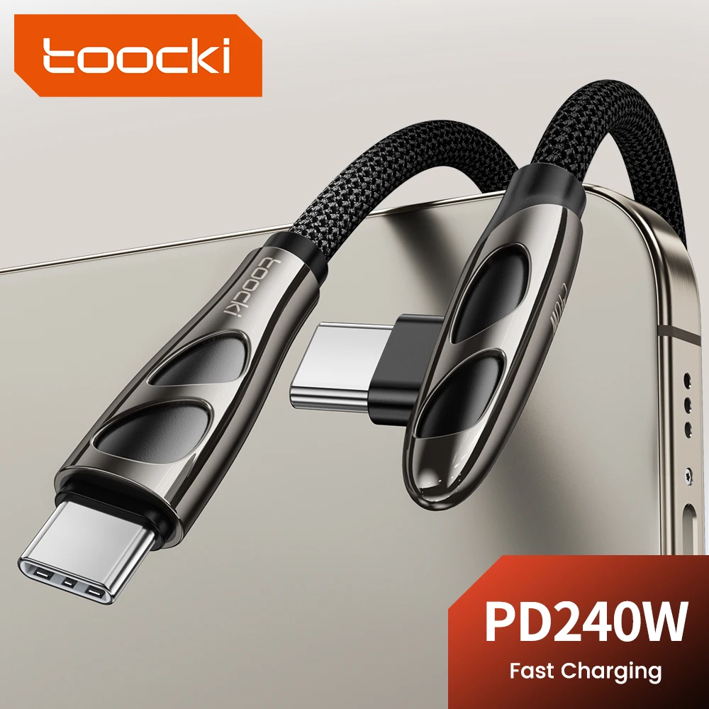 Toocki 240 W Hochleistungs-USB-C-auf-Typ-C-Kabel für Laptop iPhone 15 PD3.1 Schnelllade-Winkel-Dual-C-Kabel Temp-Control-Datenkabel