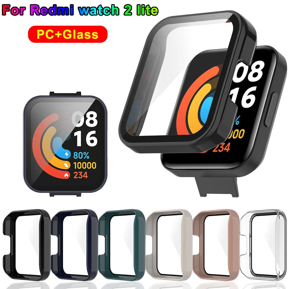 Funda de PC + película de vidrio para Redmi Watch 2 Lite, Protector de pantalla para reloj inteligente, carcasa de parachoques, fundas para Xiaomi Redmi Watch2 lite