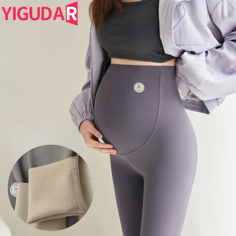 

Warm Maternity Leggings Fleece Plush pregnant women clothing Autumn Winter Supporting Abdomen Pants Mom pregnancy trousers