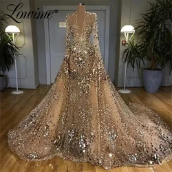 Couture Arabic Evening Dress Heavy Pearl Crystals Dubai Long Sleeves Luxurious Celebrity Dresses Wedding Party Dress Robe Soiree