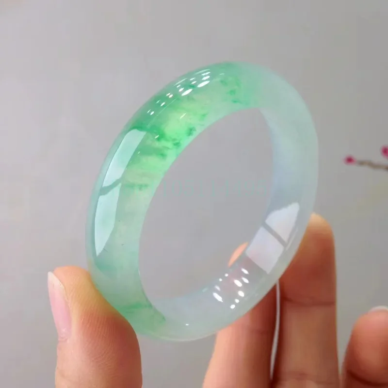 

Натуральный Мьянманский нефритовый браслет класса А для женщин, ледяной клейкий плавающий цветок, светло-зеленая ручка, изысканные темпераментные украшения