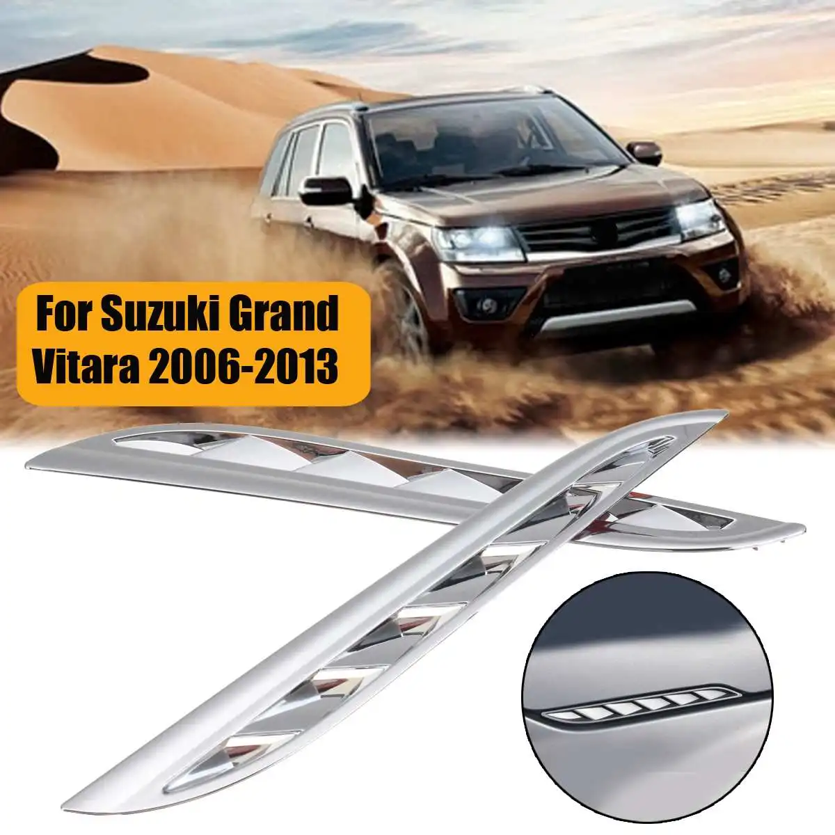 Chrome Car Side Air Intake Vent Grille Covers Trim For Grand Vitara 2006-2013 Auto Replacement Covers Exterior Decorative Hood