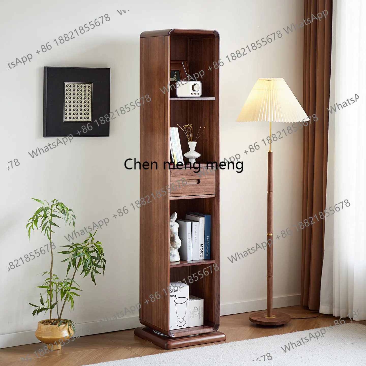 Rotating full-length  helf integrated floor mirror household bedroom movable pure solid wood, full-body mirror