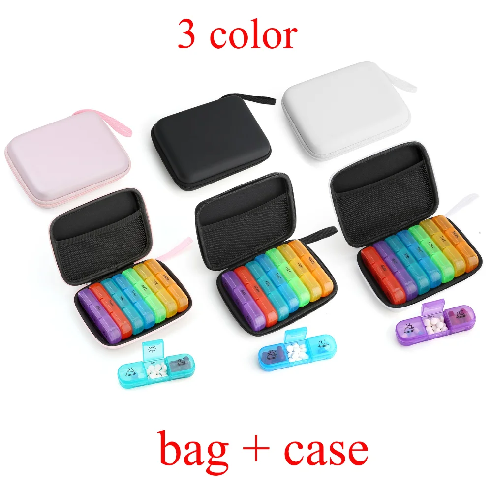 

(кейс + сумка) Нежный органайзер для таблеток в течение 3 раза в день, большая коробка для таблеток на 7 дней с сумкой из искусственной кожи, портативный дорожный футляр для таблеток