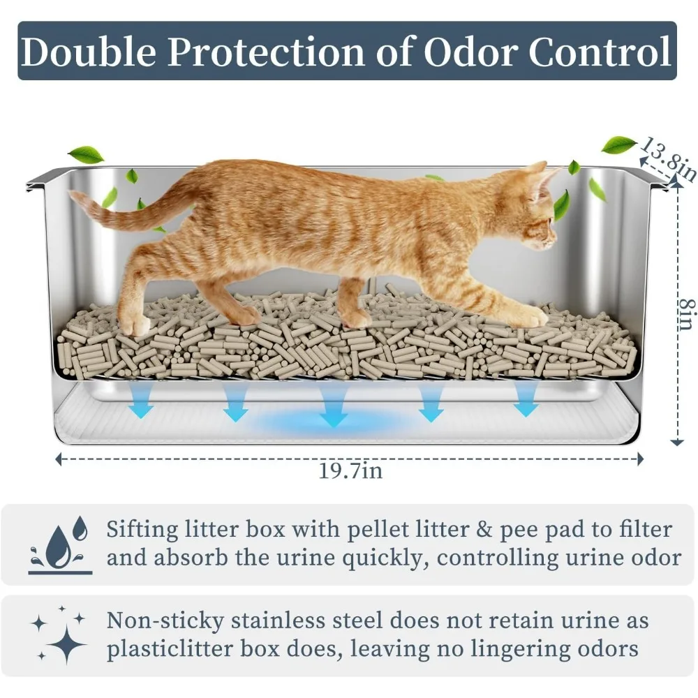 صندوق فضلات مغلق من الفولاذ المقاوم للصدأ مع غطاء، مقاس كبير للقطط، 19.7 × 13.8 × 13.8 بوصة، التحكم في الرائحة، سهل التنظيف #3