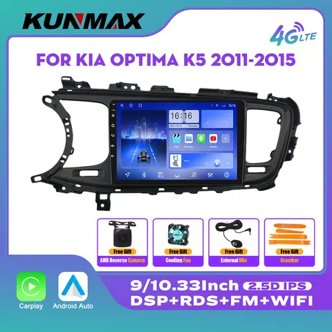 KIA OPTIMA K5 2011-2015 용 10.33 인치 안드로이드 차량용 라디오 2Din Octa Core 차량용 스테레오 DVD GPS 네비게이션 플레이어 QLED 스크린 Carplay