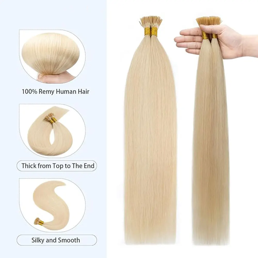 I Tip Hair Extensions Human Hair I Tip Keratin Hair Extensions #60 White Blonde 100% Natural Remy Hair Extensions 100 Grams