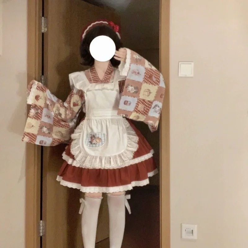 Japanese Sweet Lolita Kimono Dress Cosplay Costume Cute Kawaii Haori Suit Women Girls Halloween Anime Carnival Party Cos Outfit