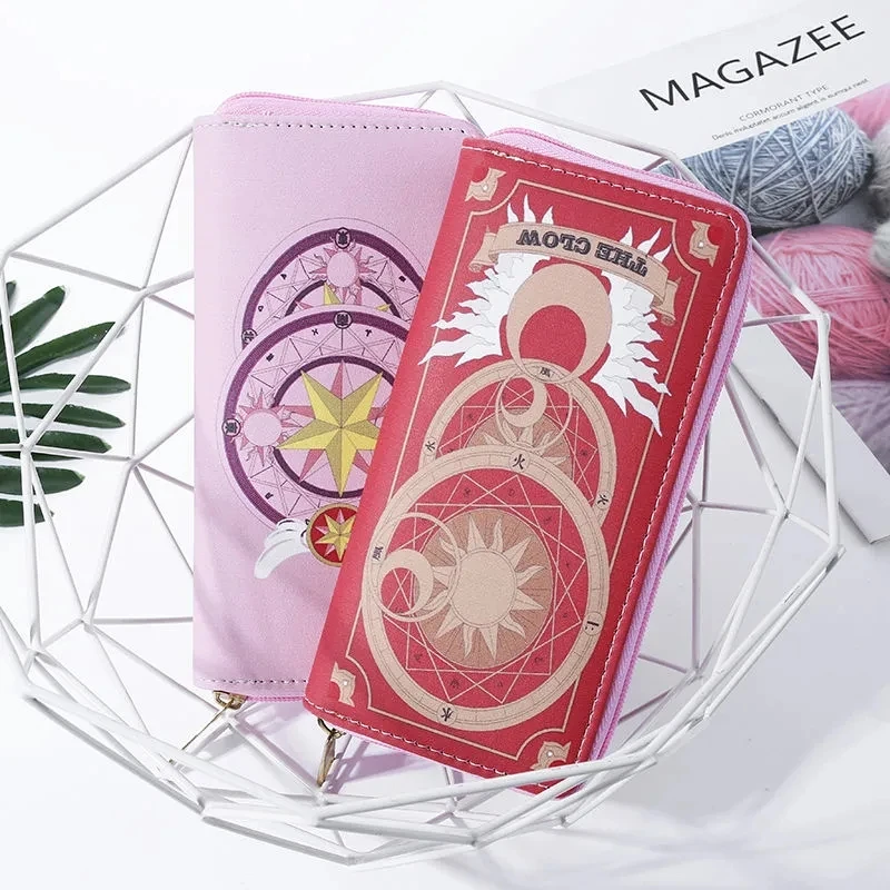 Anime Card Captor SAKURA Wallet Clow Card Long PU Leather Zipper Coin Purse Handbag Kawaii Girl Gift