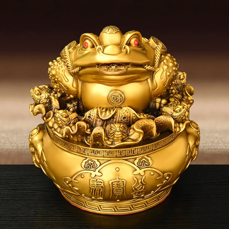 Copper Golden Toad Ornament, Pure Copper Three-Legged Toad, Living Room and Store Decoration, Gift, Treasure Bowl Toad, Hundred