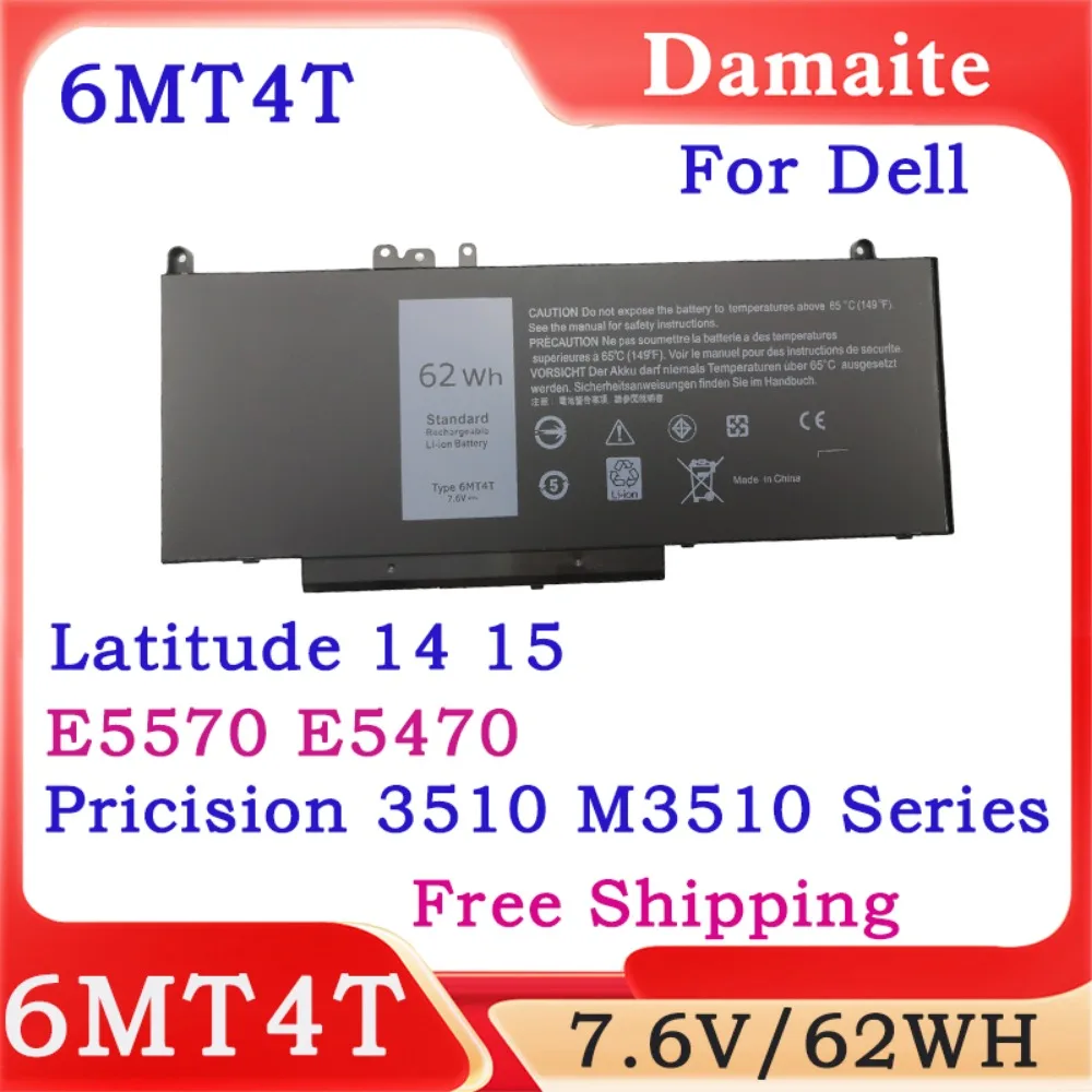 

New 6MT4T 7.6V 62WH Li-ion Battery For DELL Latitude 14 15 5470 E5470 5570 E5570 3510 M3510 Laptop 7V69Y TXF9M 79VRK 07V69Y