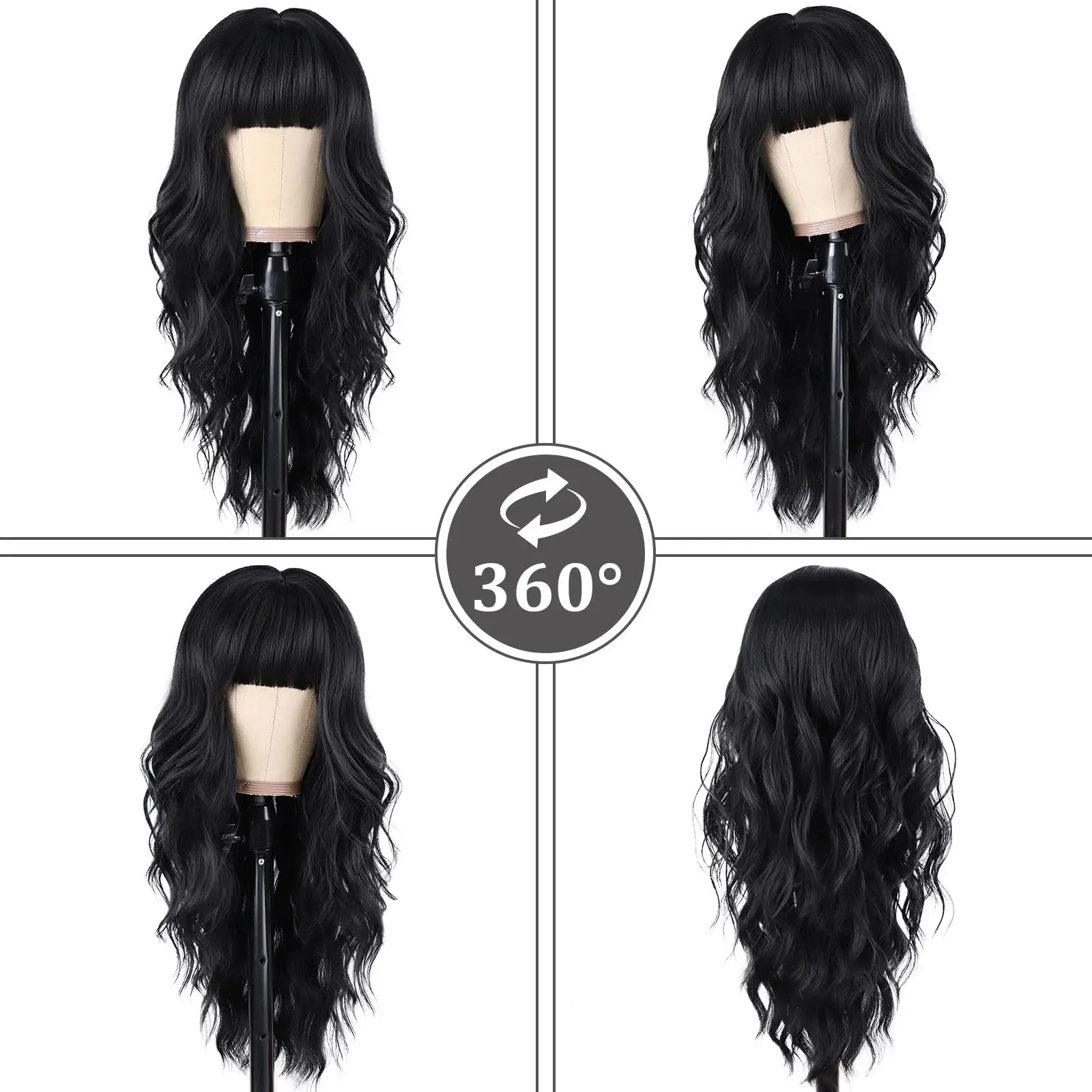 New Black Synthetic Curly Wig for Party, Halloween Cosplay, Daily Use, High-Temperature Fiber Wig Set image 2