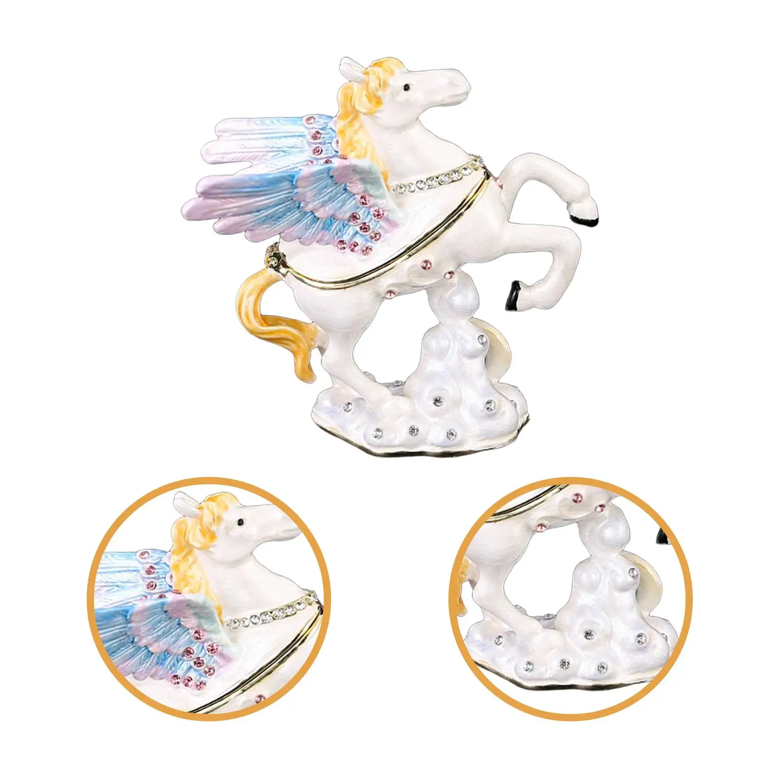 صندوق حلية متمحور صندوق مجوهرات الديكور للأساور والقلائد والأقراط والخواتم تذكارية بالمينا مع الجناح