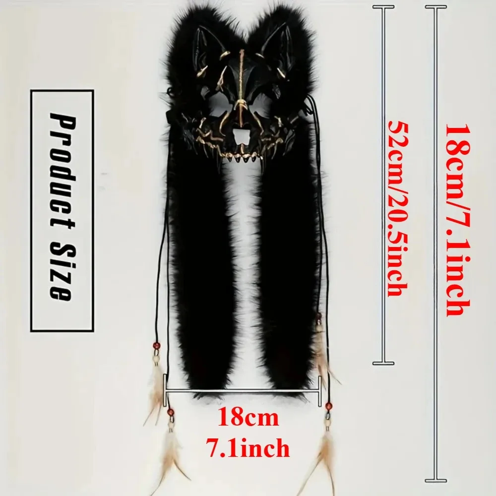 Faux Fur Furry Animal Wolf Fox Face Mask Werewolf Viking Headpiece Warrior Costume Cosplay Accessory for Halloween Parties