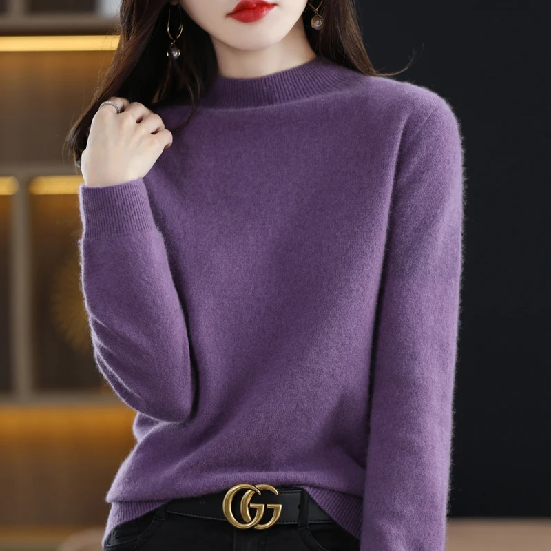 Spliced First-Line Ready-To-Wear ขนสัตว์ 100% ถัก Bottoming เสื้อผู้หญิงครึ่งคอเต่าเสื้อกันหนาว