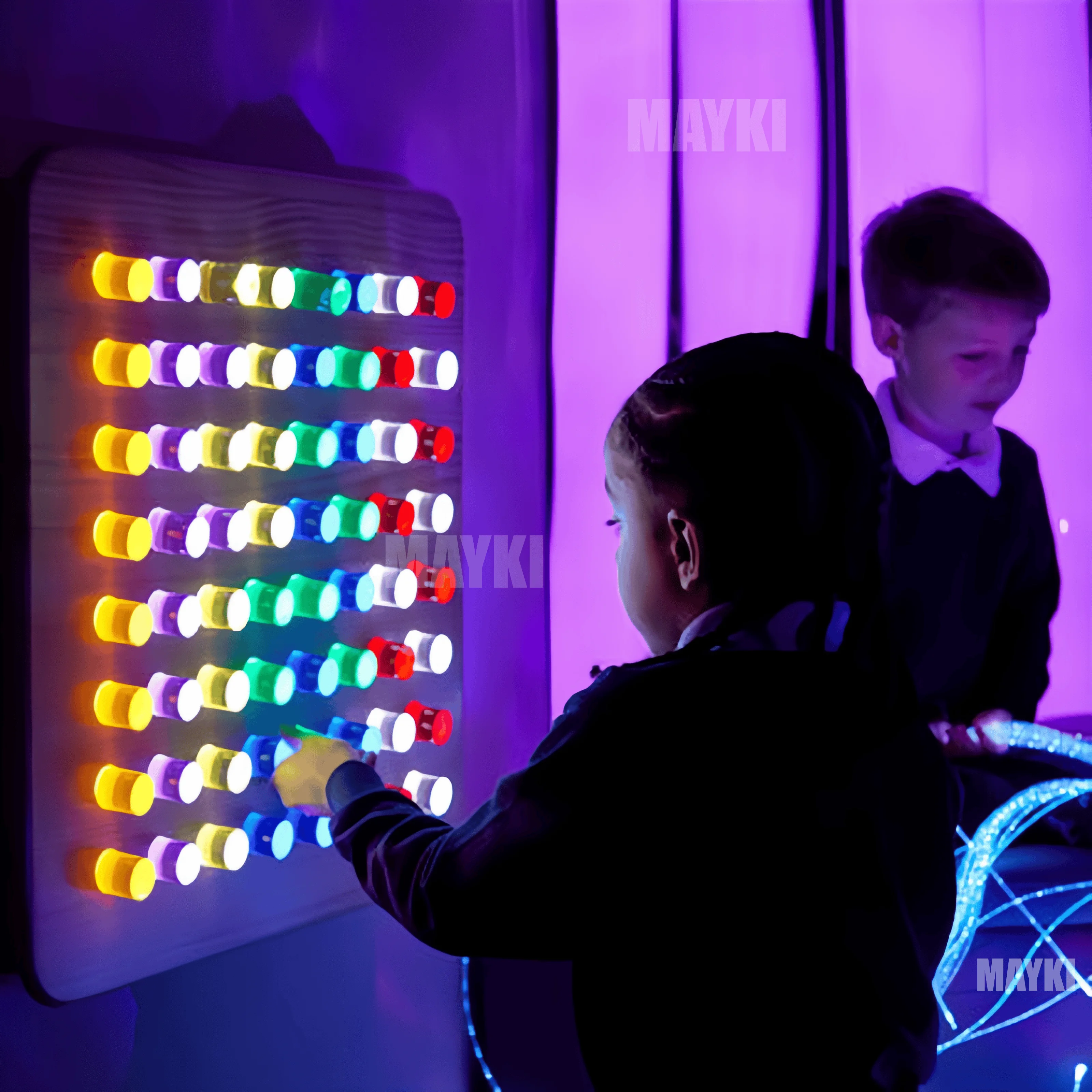 Kids Play Zone Wall Games Bright LED Light Panel Tactile Sensory Equipment Colorful Rod Wall Sensory Lights Peg Board