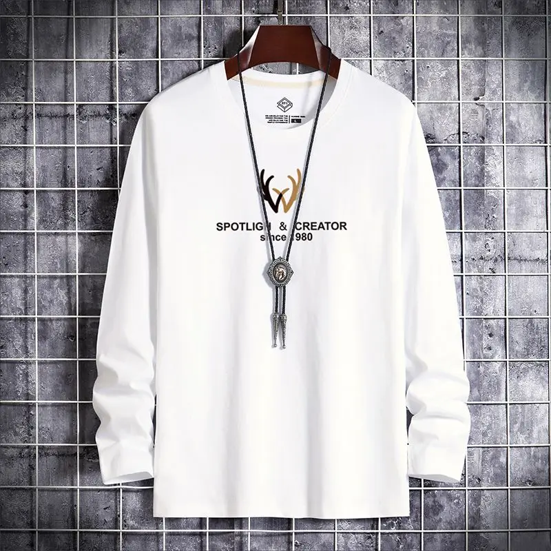 Luxury Brand 2024 New Spring Autumn Men's Long Sleeve T-Shirt Printed Loose Plus Size Streetwear Base Shirt Top T-shirts for Men