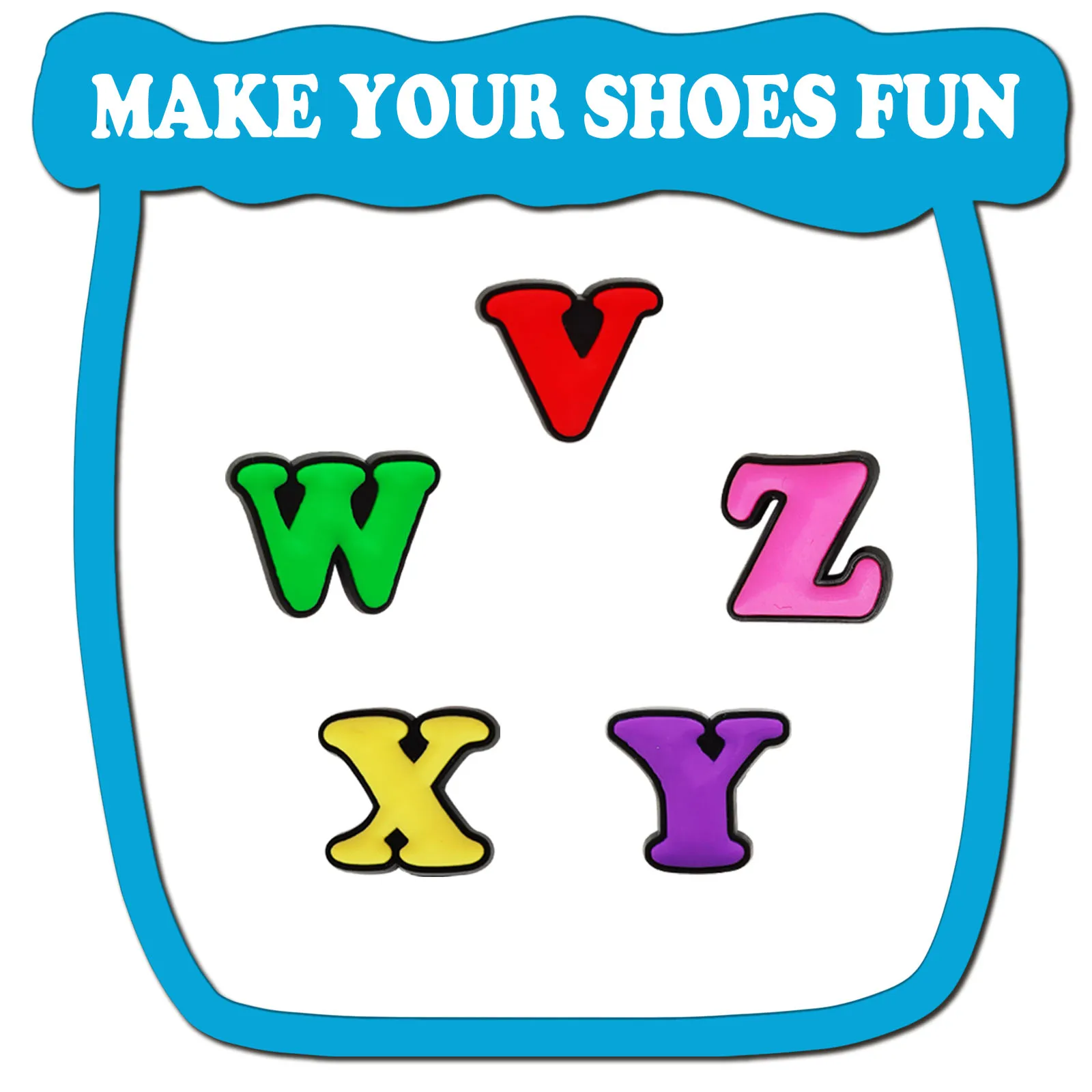 26 قطعة من سلسلة الأحذية الملونة الأبجدية للصنادل حقيبة الشاطئ، إكسسوارات زينة الأحذية ذاتية الصنع جودة ممتازة